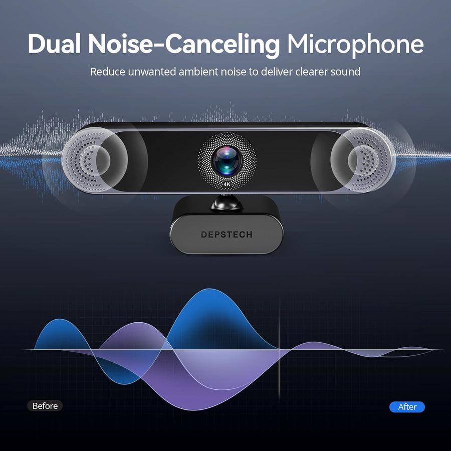 Webcam 4K, Webcam PC Ultra HD 1/2.55" 8MP Autofocus, Double Micro, Zoom 3X, Camera Streaming Idéale pour PC Mac Vidéo