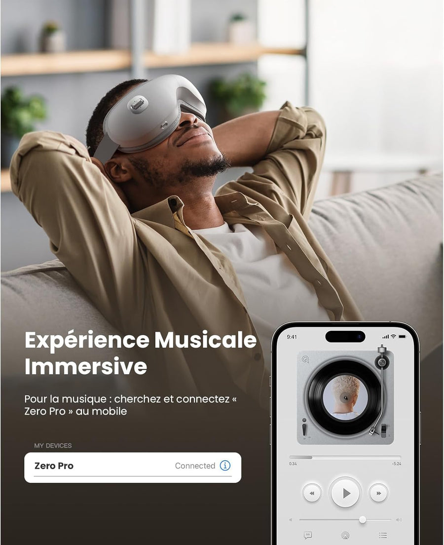 Masseur Oculaire Silencieux, Chaleur & Masque Gel Froid, Zero Pro Masque Chauffant pour Sommeil et Migraine, Appareil Massage Yeux 3D Fatigue Oculaire