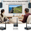 Émetteur Récepteur Audio Sans Fil 3-en-1, Transmission 2,4 GHz, Faible Latence, HiFi Musique depuis TV/PC vers Subwoofer/Haut-Parleur Actif/Amplificateur, Connexions Optique/Coaxiale/3,5 mm/RCA