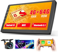 Autoradio 8Cores 4G+64G Android 15 2Din avec Carplay Android Auto sans Fil, Écran Tactile de 10