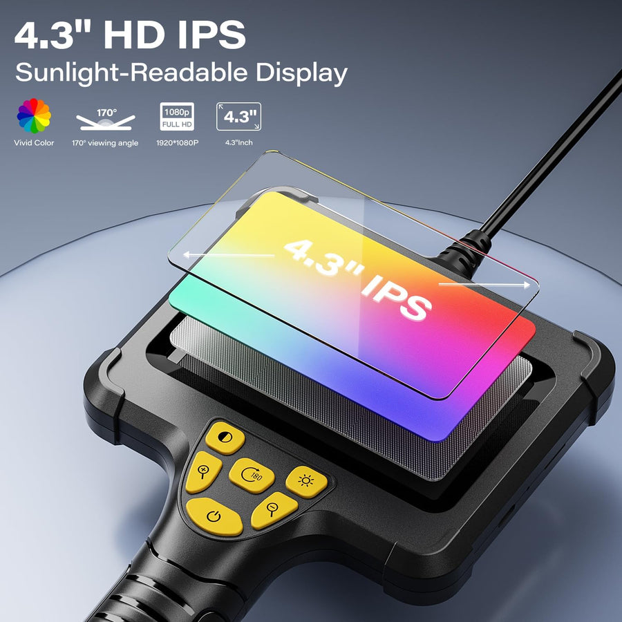 Caméra Endoscopique avec Lumière, 8mm IP67 étanche, écran IPS 4,3 Pouces, Caméra d’Inspection HD 1080P avec 8 LEDs Ajustables, Câble Semi-Rigide 5m – Pas de Wi‑FI, Pas d’Application