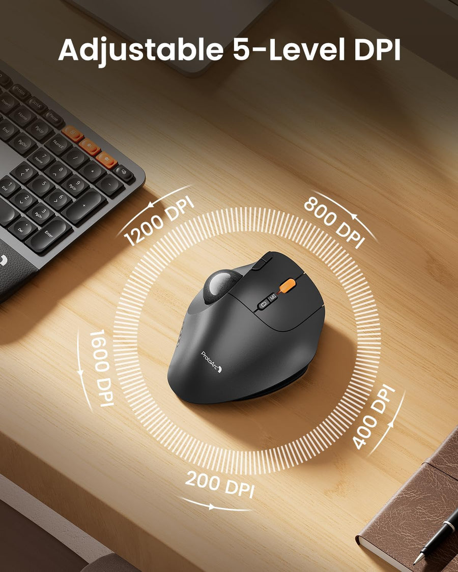 Souris à Boule sans Fil, EM02 Souris Ergonomique Bluetooth Rechargeable pour Ordinateur, Angle Ajustable et Connexion à 3 appareils, Suivi Fluide pour Ordinateur Portable, PC, Mac