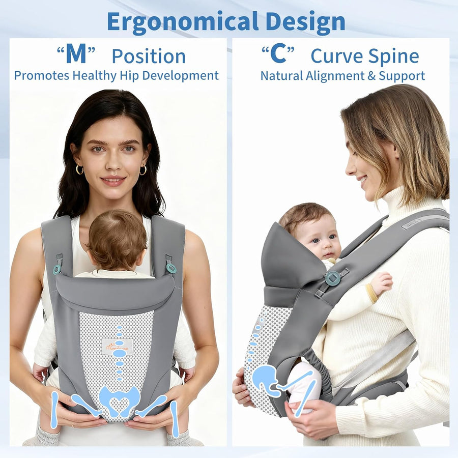 Porte Bebe - Kangourou Baby Carrier 3D ultra-doux (0 à 24 mois), On the Go 4 en 1 Multifonctionnel, Physiologique M-porte, pour Enfant Jusqu'à 15 kg