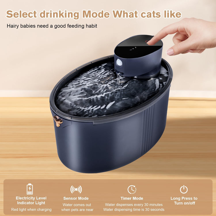 Fontaine Eau Chat sans Fil 2,5L Detecteur de Mouvement 4000mAh Rechargeable Batterie Silencieux Distributeur Eau Automatique NOIR