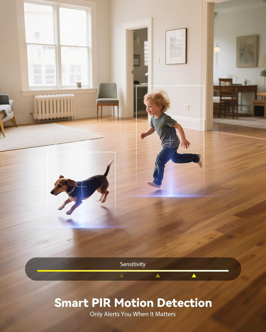 Caméra Surveillance Intérieure sans Fil Batterie, WiFi 2.4/5GHz, 2K Vision Nocturne Infrarouge 20 m, Accès PC/App, 128Go/Cloud Stockage, Détection PIR, Audio Bidirectionnel