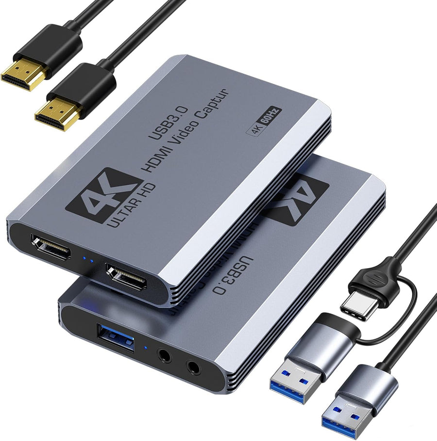 Carte de Capture vidéo, USB 3.0 Carte de Capture 4K HDMI Loop-Out, 4K 60FPS/1080P 240FPS Capture de Jeu vidéo pour Fonctionne pour PS5/caméra/PC/streaming