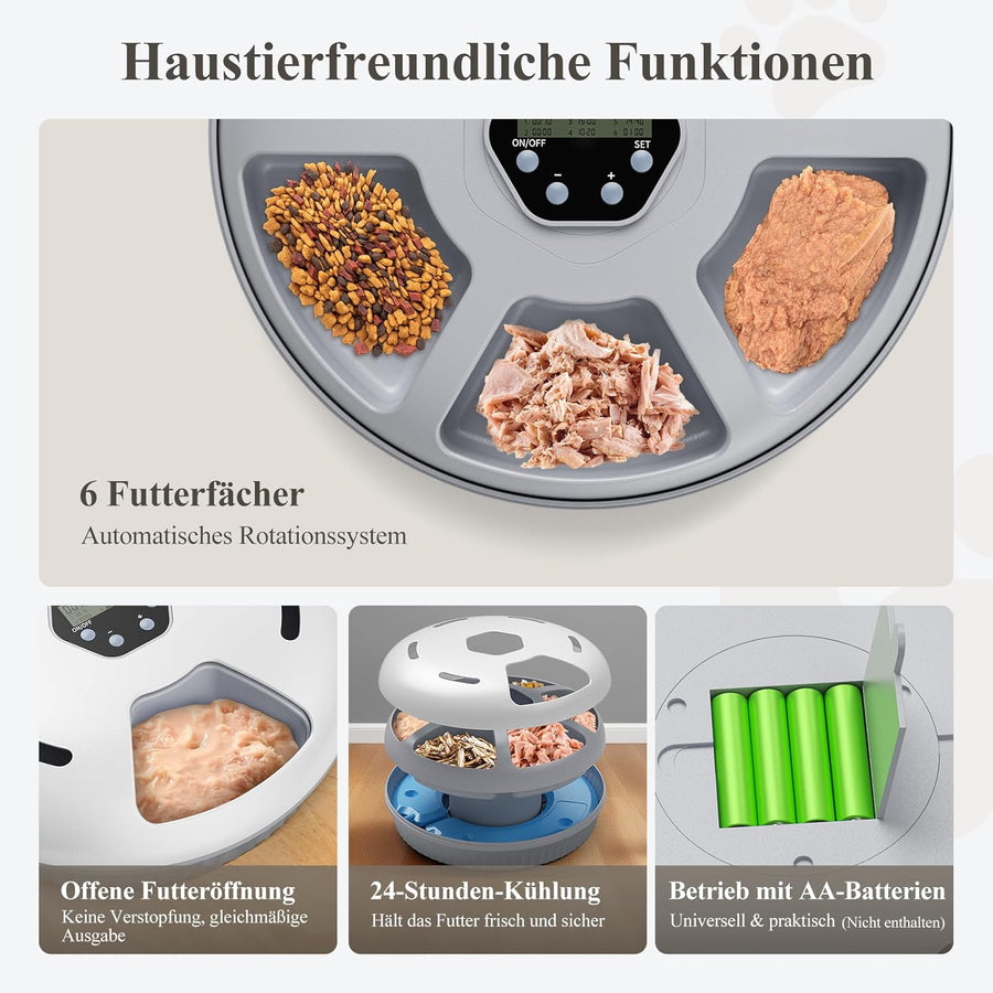 Distributeur automatique de nourriture humide pour chat avec refroidissement : distributeur automatique de nourriture humide pour chats, à piles - 6 repas pour animaux de compagnie