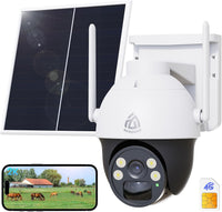 4G LTE Caméra Surveillance avec Carte SIM, 18000 mAh 2K HD Camera Solaire Exterieur sans WiFi avec 360° PTZ, PIR Détection Humaine/Mouvement, Vision Nocturne Couleur, Spotlight Sirène, IP66