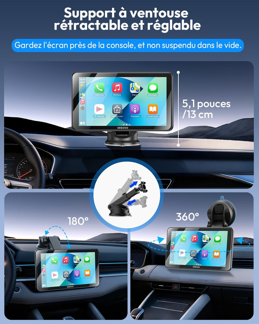Écran Voiture 7 Pouces CarPlay sans Fil avec Caméra de Recul HD Android Auto Apple CarPlay,Portable Autoradio,Écran Tactile IPS,Mirror Link,Bluetooth 5.3,Commande Vocale,Navigation GPS,AUX