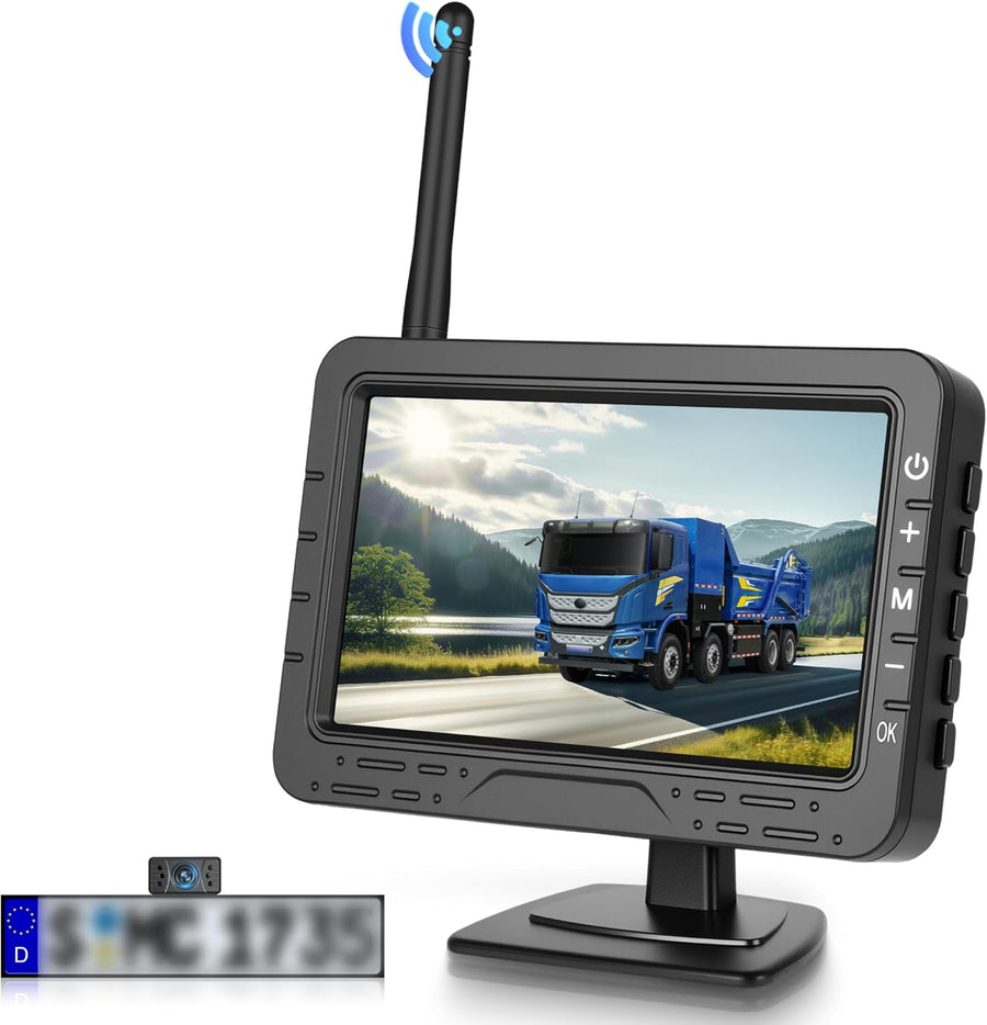 Caméra de Recul sans Fil, Moniteur TN 4,3 Pouces, Étanche IP68/Vision Nocturne Grand Angle/Lignes de Guidage Réglables/Inversion Image pour Voiture Camion Fourgon Caravane