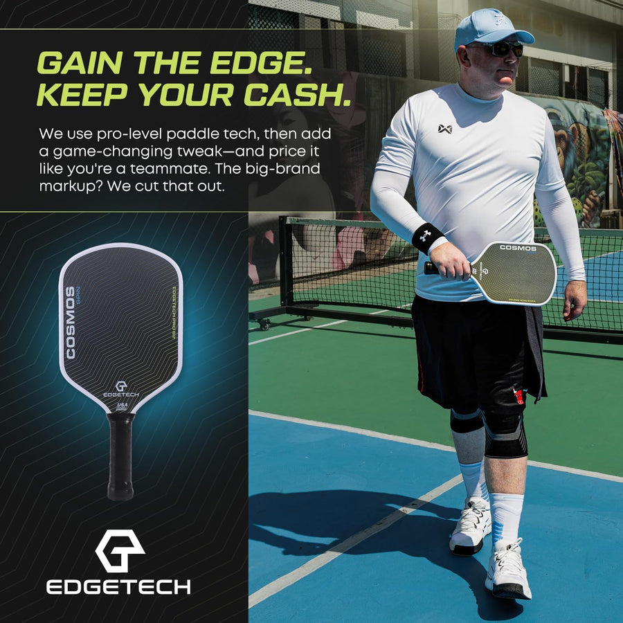 Cosmos Spin | EdgeTech Pickleball 16 mm | Surface double couche – Base tissée en titane – Surface en fibre de carbone brut T700 | Rainures d'orbite pour le contrôle et la rotation