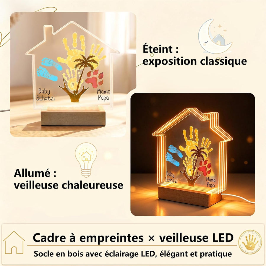 Kit d'empreintes de main avec veilleuse LED, empreinte de pied de bébé avec Empreinte de main pour couples et familles, kit d'empreintes de pattes de chien et chat, souvenir à faire soi-même