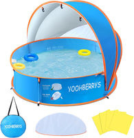 Piscine Bebe avec Pare Soleil 4 en 1, Tente Anti UV Bébé FPS 50+, Tente de Plage Bebe avec Moustiquaire, Pop-Up Piscine de Plage, Petite Piscine Bebe pour Pique-Nique, Jardin