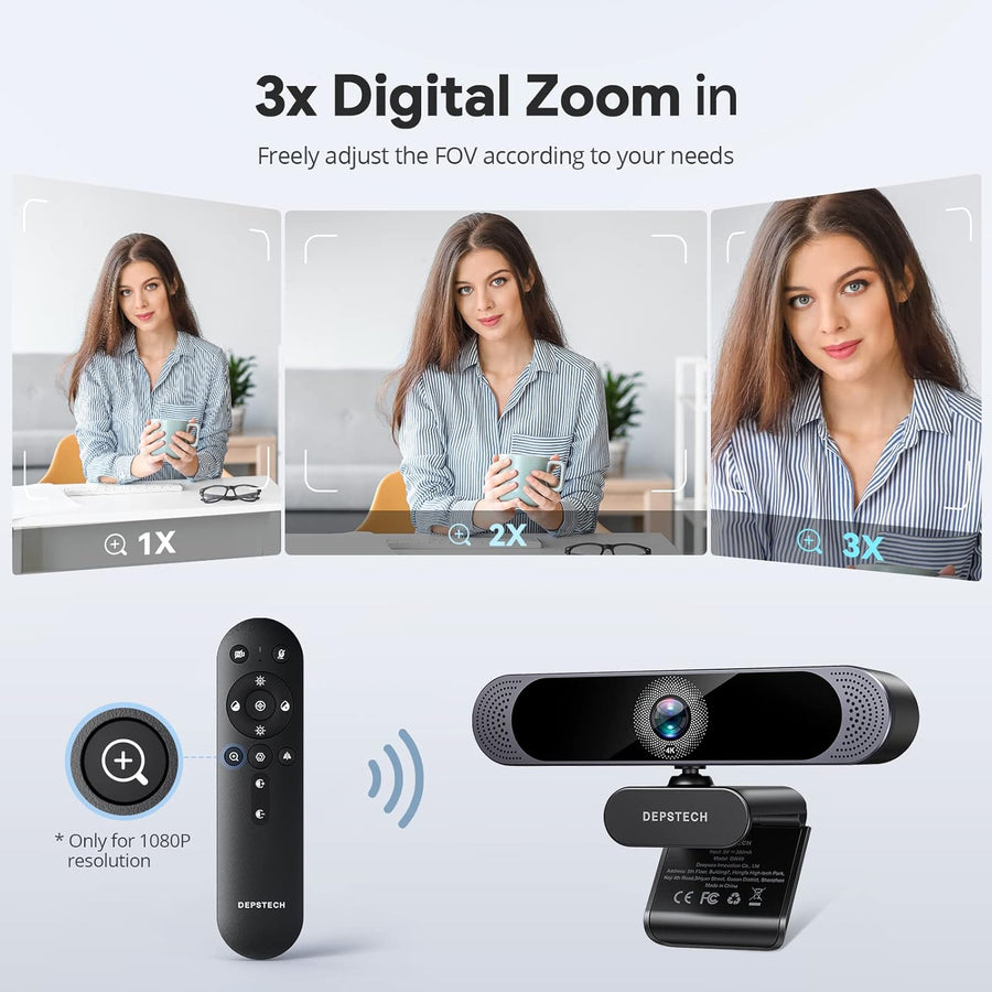 Webcam 4K, Webcam PC Ultra HD 1/2.55" 8MP Autofocus, Double Micro, Zoom 3X, Camera Streaming Idéale pour PC Mac Vidéo