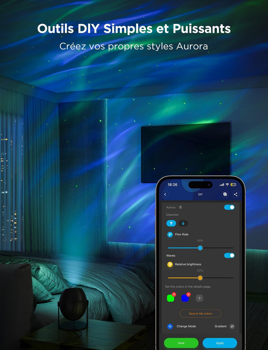 Projecteur Ciel Etoilé LED RGBW Galaxie avec 52 Scènes 18 Bruits Blancs Lumière Etoiles Plafond Alexa Matter Compatible Timer Veilleuse Enfant