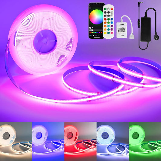 Ruban LED RGB COB 10m 672led WiFi 24V App Contrôle Compatible Assistant Vocaux