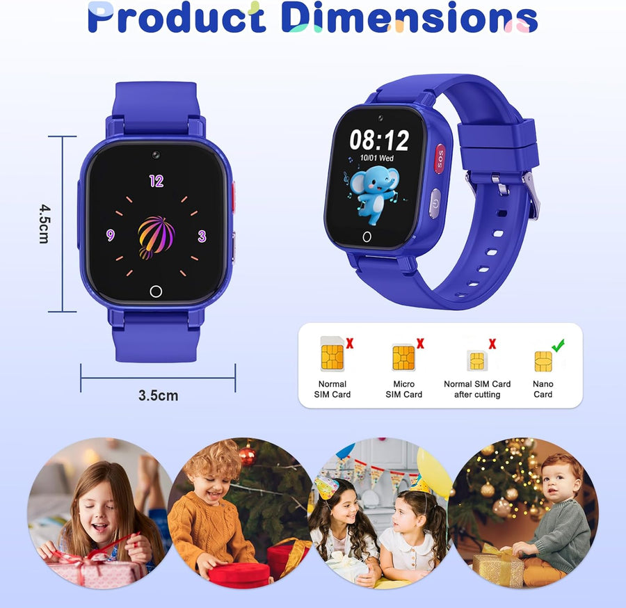 Montre Connectée Enfant GPS, Montre Intelligente 4G pour Enfants Fille et garçon à Téléphoniques,Appel Vidéo,Voix Chat,WiFi,SOS,Mode Classe,Alarme,Musique 4-12 Ans