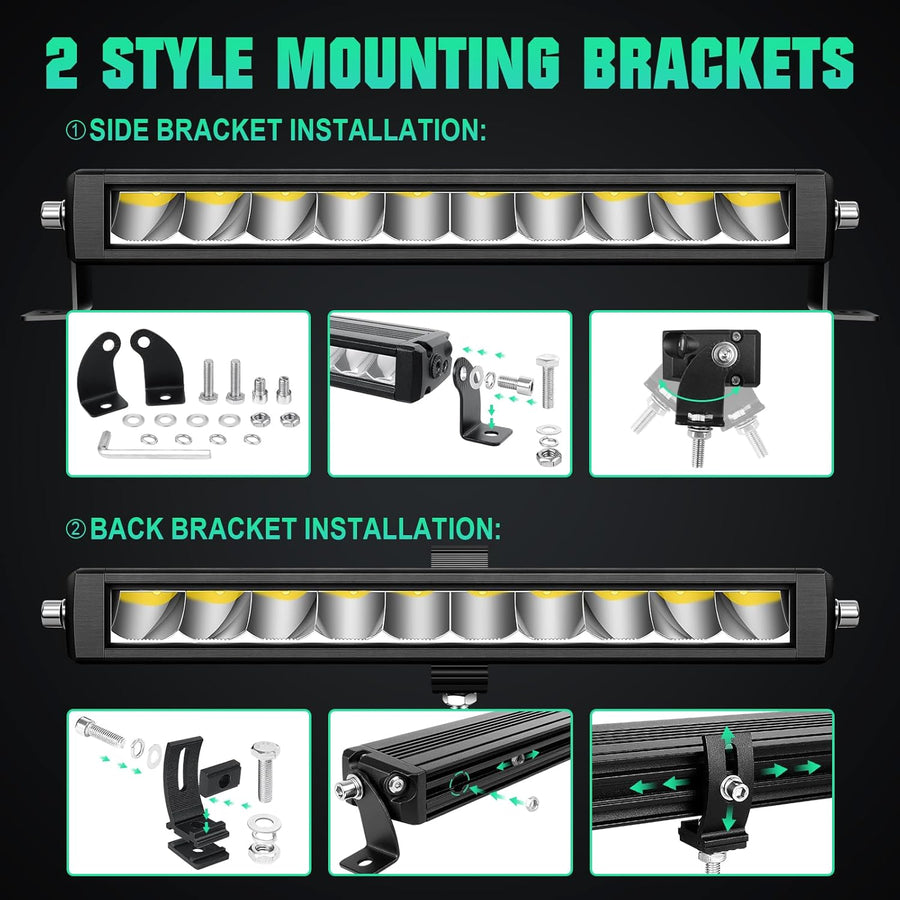 Barre Lumineuse LED 58cm, 60W Spot Feux de Route avec Câblage DT, 6000 lumens étanches à Une rangée Feux Phare de Travail pour véhicules camions SUV Bateaux VTT UTV éclairage Tout-Terrain