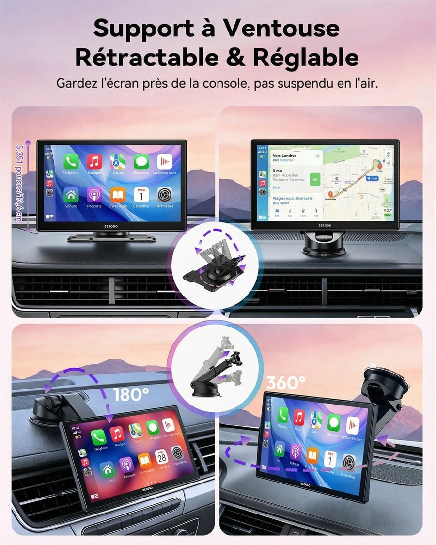 Écran CarPlay Voiture 9 Pouces  sans Fil avec Caméra de Recul HD Android Auto Apple CarPlay,Portable Autoradio,Écran Tactile IPS,Mirror Link,Bluetooth 5.3,Commande Vocale,Navigation GPS,AUX