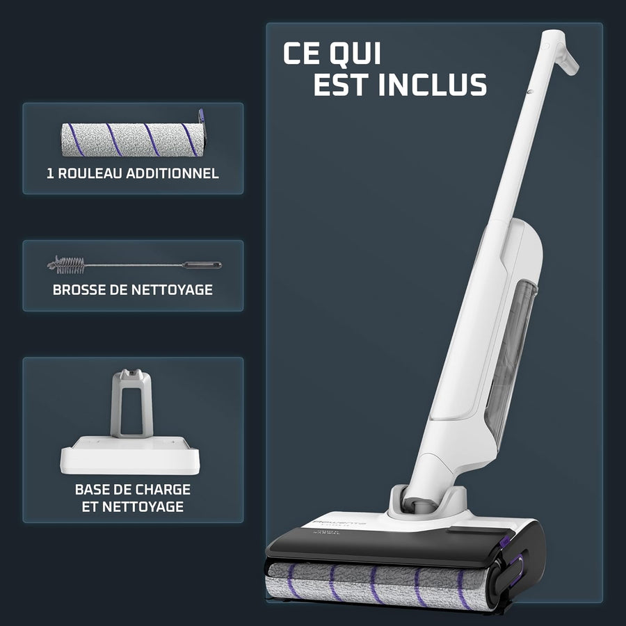 Rowenta X-Clean 10, Aspirateur Laveur sans Fil, Inclinable 180°, Auto-Nettoyage et séchage 65°C, 60min, pour tâches tenaces, Poils d’Animaux YY5785FE
