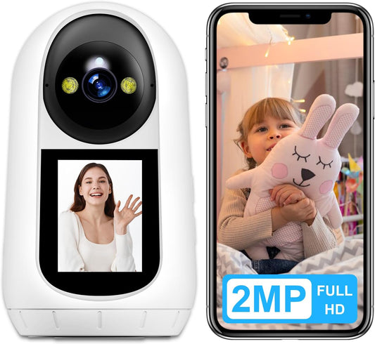 Caméra Surveillance Intérieure 2MP Vidéo Bidirectionnelle Ecran 2,4 Pouces Vision Nocturne IR Détection de Mouvement Compatible Assistant Vocal