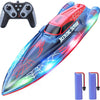 Bateau Télécommandé, RC Bateau Telecommandé Enfant 2,4 GHz avec Lumières LED, Alarme de Batterie Faible, Piscines et Lacs Jouet Aquatique d'été