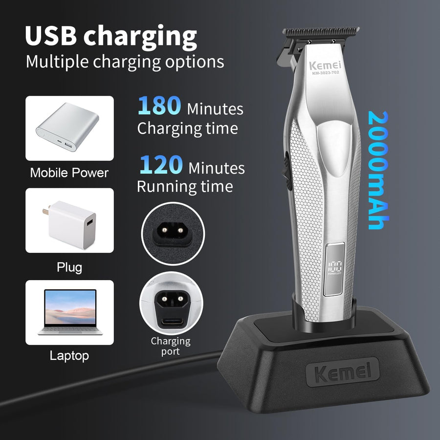 Tondeuse à cheveux professionnelle pour homme, tondeuse à barbe sans fil sans fil, tondeuse de barbier rechargeable par USB