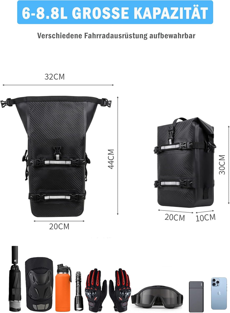 Sac de siège de vélo extensible de 6-8.8L Imperméable Léger Fixation Robuste NOIR