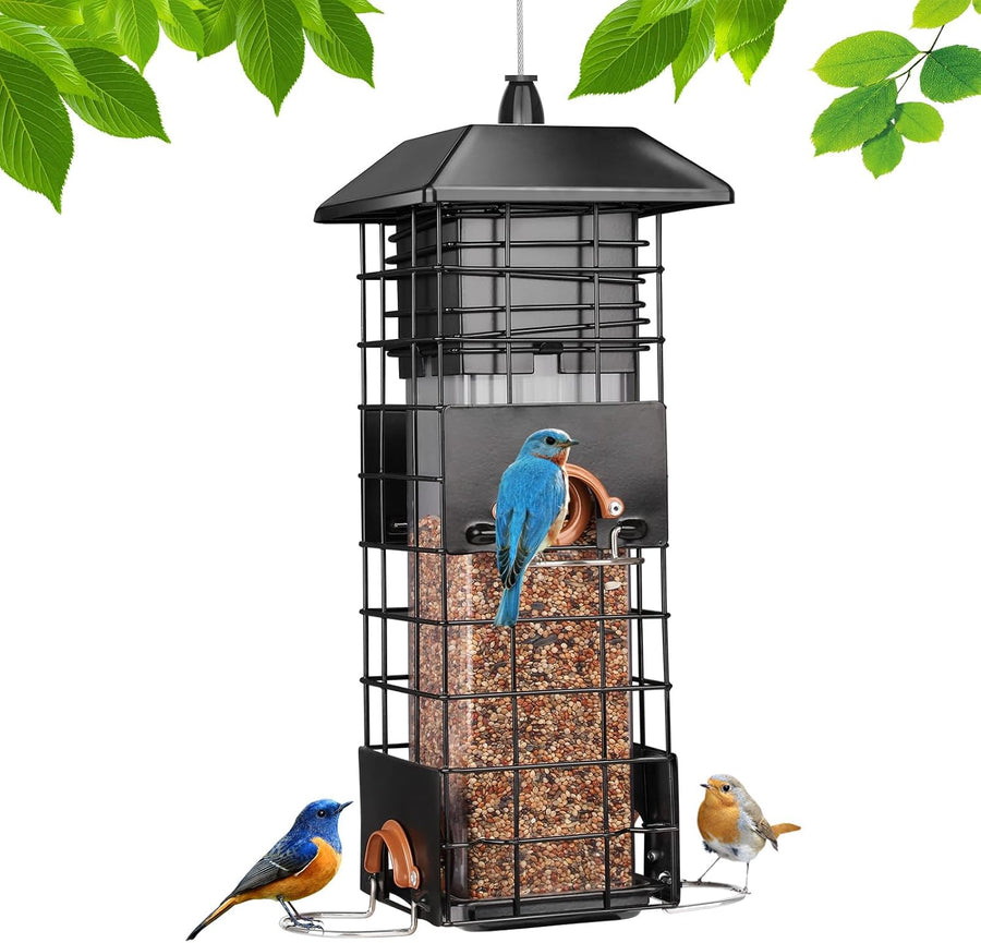 Mangeoire à Oiseaux Anti-écureuil en Métal Extérieur Capacité 1Kg NOIR