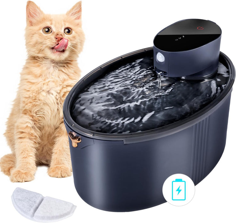 Fontaine Eau Chat sans Fil 2,5L Detecteur de Mouvement 4000mAh Rechargeable Batterie Silencieux Distributeur Eau Automatique NOIR