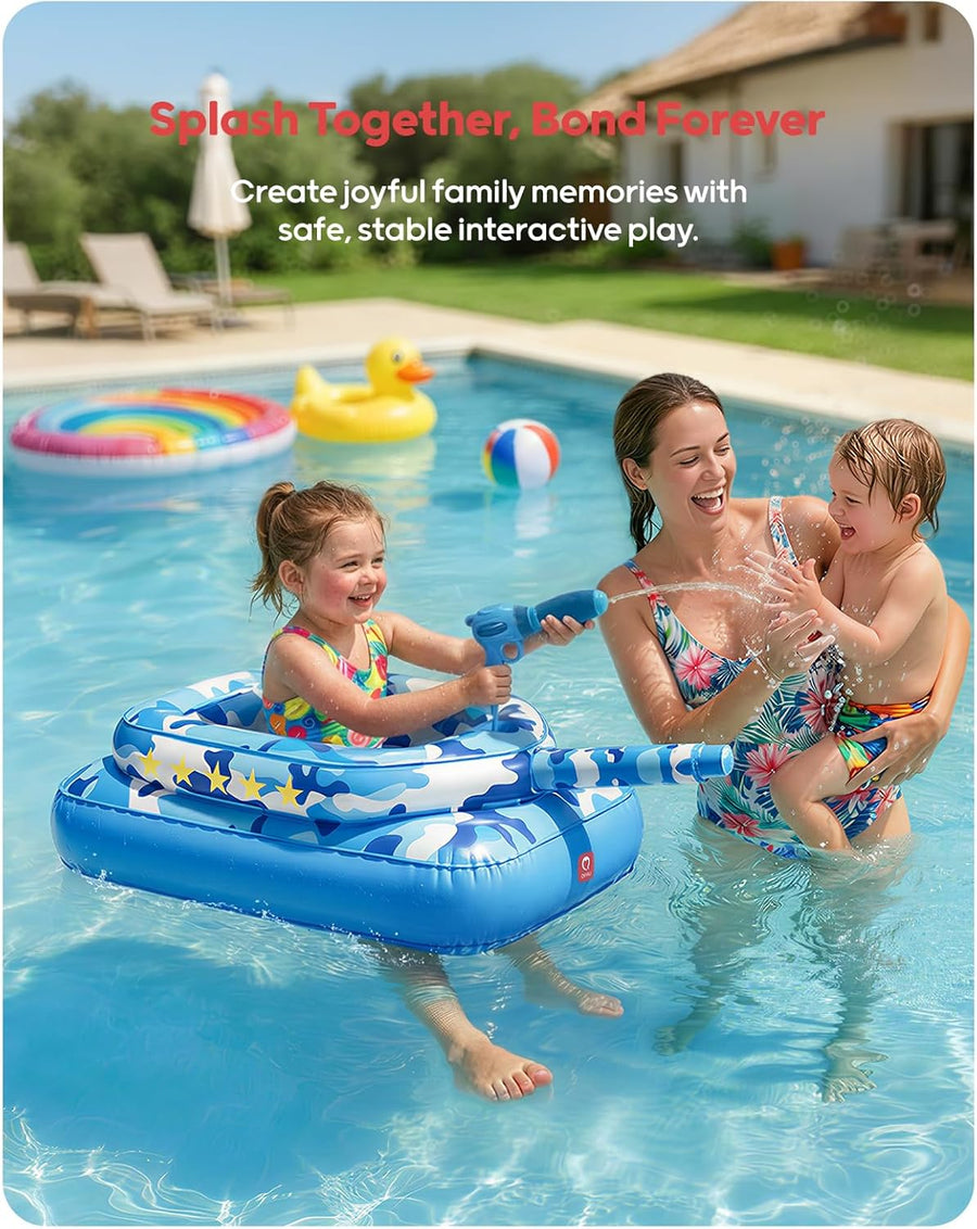Flotteur de piscine pour enfants avec canon à eau, jouets gonflables extra épais de 0,35 mm pour garçons et filles de 3 à 6 ans, flotteurs de piscine robustes avec siège rembourré pour bataille BLEU