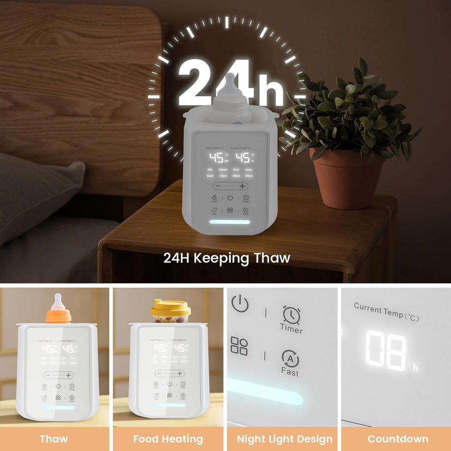 Chauffe-biberon 10 en 1 avec thermostat intelligent et veilleuse | Chauffage rapide en 2 à 5 minutes, stérilisation à la vapeur, arrêt automatique