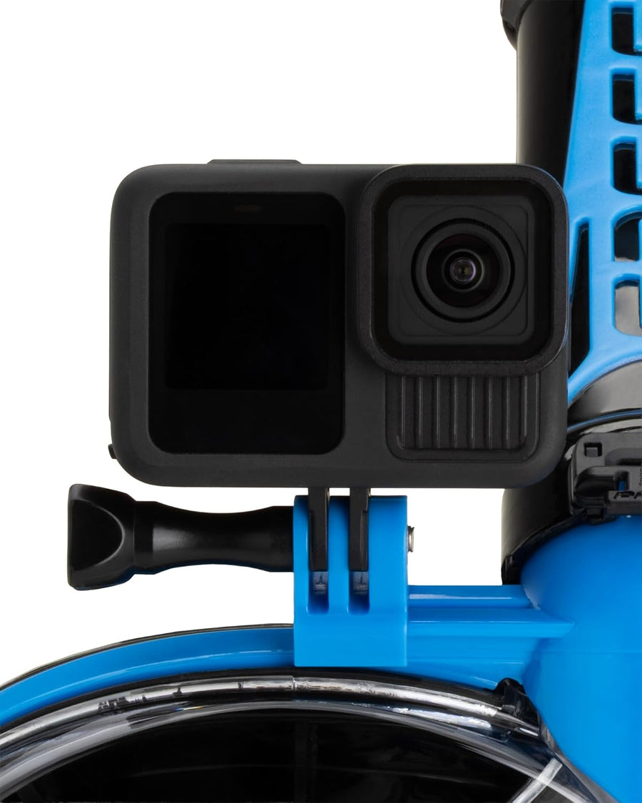 CRESSI Duke Action Full Face Mask - Masque intégral CO2 Safe Grande Vision Snorkeling No Fog avec Tuba Dry et Support Action Cam - Noir/Bleu - M/L