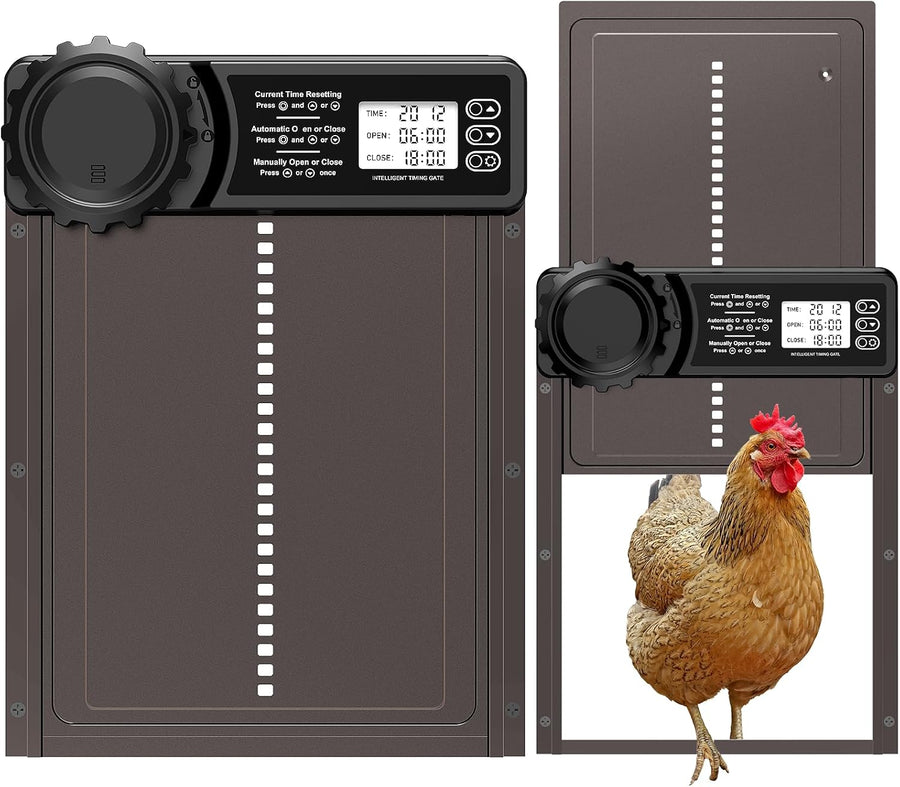 Porte Poulailler Automatique Batterie avec Minuterie Porte Automatique Poulailler en Aluminium avec Écran LCD Programmable Étanche, Fonction Anti-pincement, Ouvre-Porte Vertical