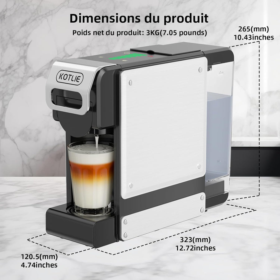Machine à café à capsules, machine à café à capsules 4 en 1 pour Nes Original/D*G/A MODO MIO et café moulu, 7 niveaux de quantité d'eau