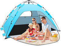 Tente de plage instantanée automatique Quick Up avec véranda extensible 3, protection UV 50+ contre le vent pour la plage, la famille, le jardin, le camping - Bleu
