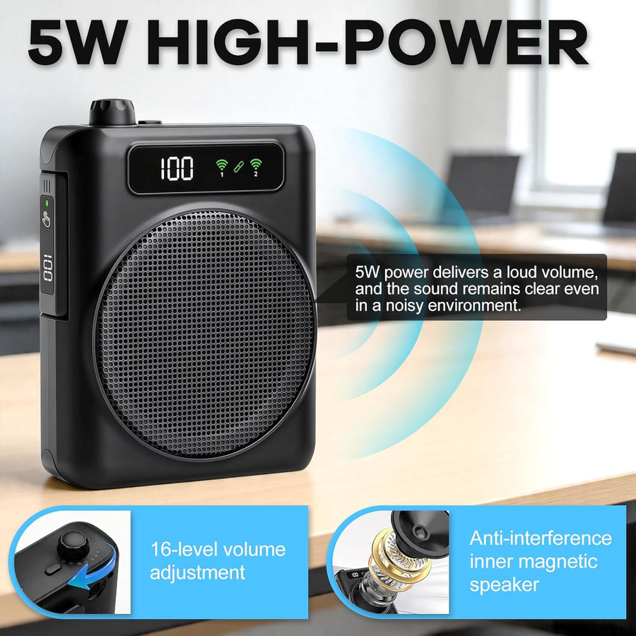 Amplificateur de Voix sans Fil, Portable amplificateur de Voix, Mini amplificateur Vocal avec 2 Microphones à Revers, Amplificateur Vocal