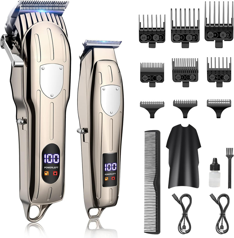 Tondeuse à Cheveux Hommes avec Écran LED Tête de Coupe en T Tondeuse à Barbe sans Fil Kit de Tondeuse à Cheveux 9 Accessoires de Peigne Chargement USB