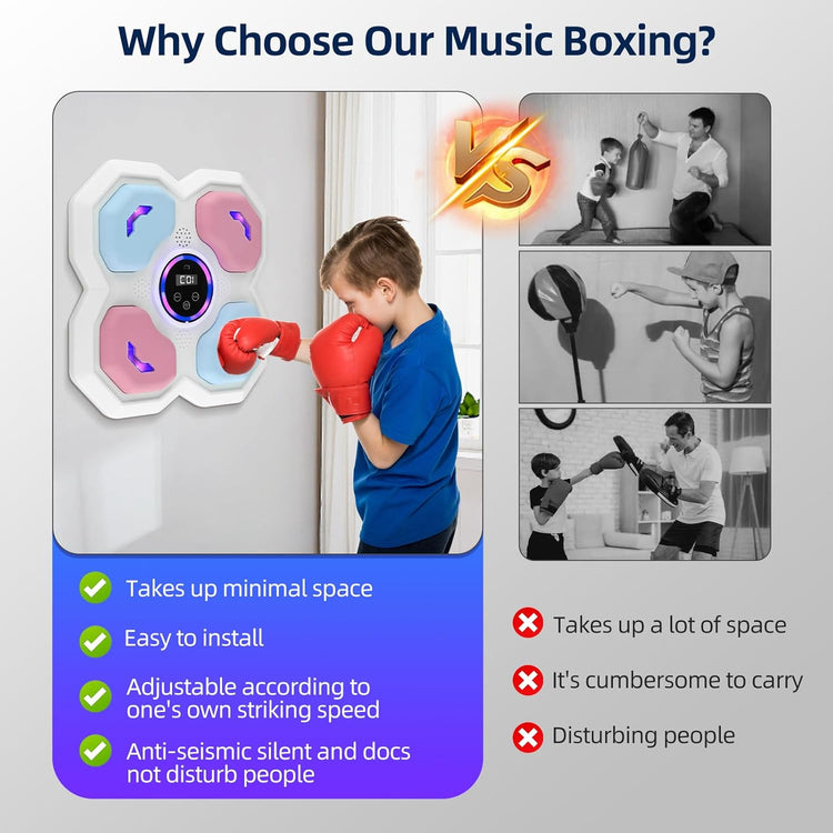 Machine Boxe Electronique Enfant Musique Bluetooth Support Mural avec Gants