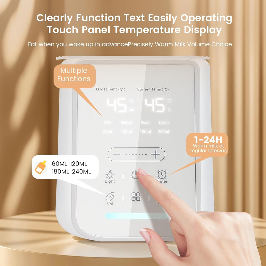 Chauffe-biberon 10 en 1 avec thermostat intelligent et veilleuse | Chauffage rapide en 2 à 5 minutes, stérilisation à la vapeur, arrêt automatique
