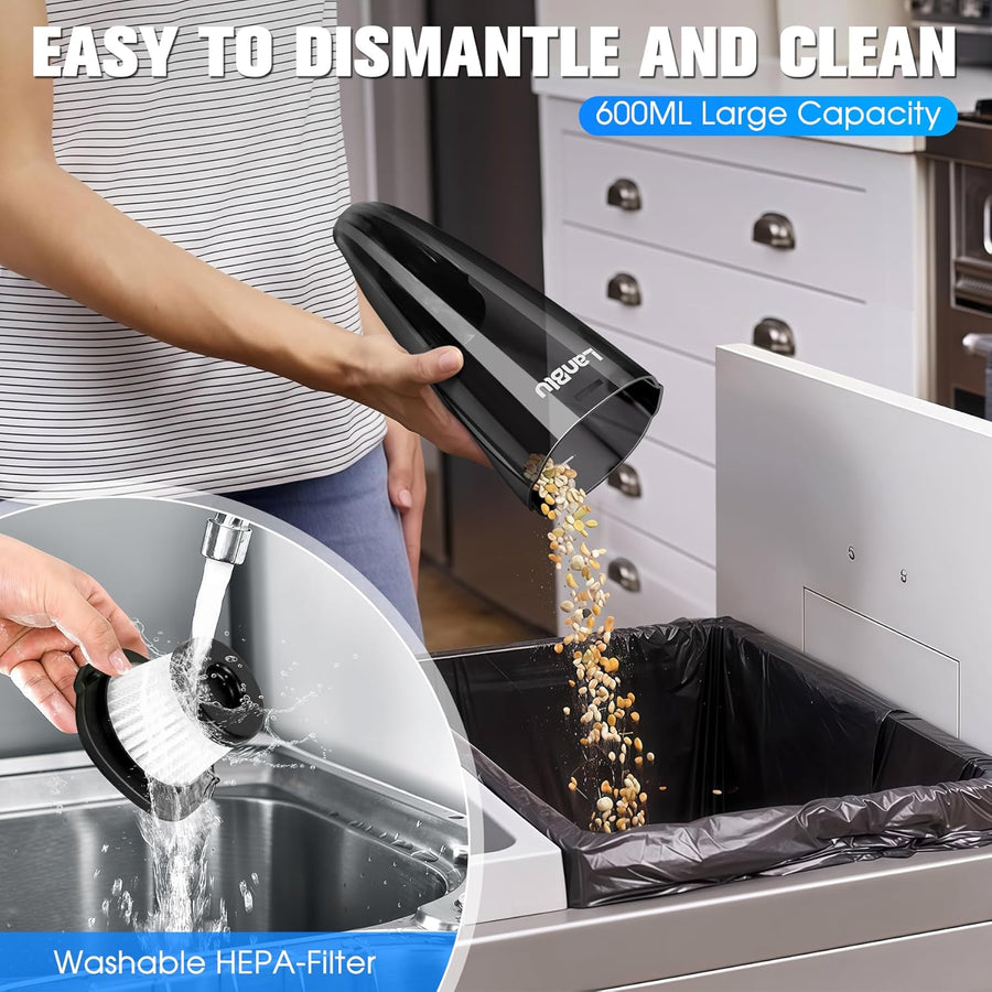 Aspirateur Voiture Puissant Sans Fil avec Station de Recharge et Éclairage LED, 25000Pa Aspirateur a Main avec Filtre Lavable, Humide et Sec