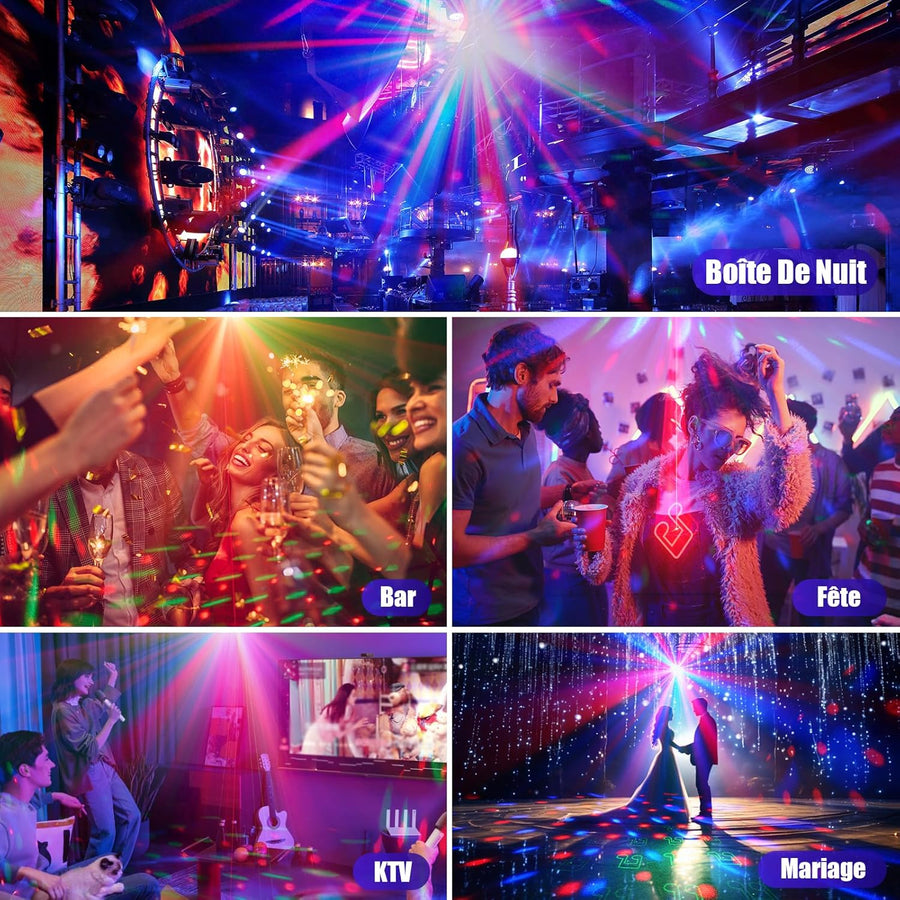 Jeux de Lumiere 4en1 pour Soiree avec Boule Disco, LED RGB Jeu de Lumiere Soiree DJ, Commande Vocale Stroboscope lumiere pour Fêtes Familiales, Boîtes De Nuit, Halloween, Noël