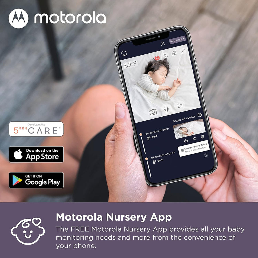 Babyphone MOTOROLA VM64 Caméra Bébé 1080p Moniteur Ecran LCD 4.3" Rechargeable Vision Nocturne Audio