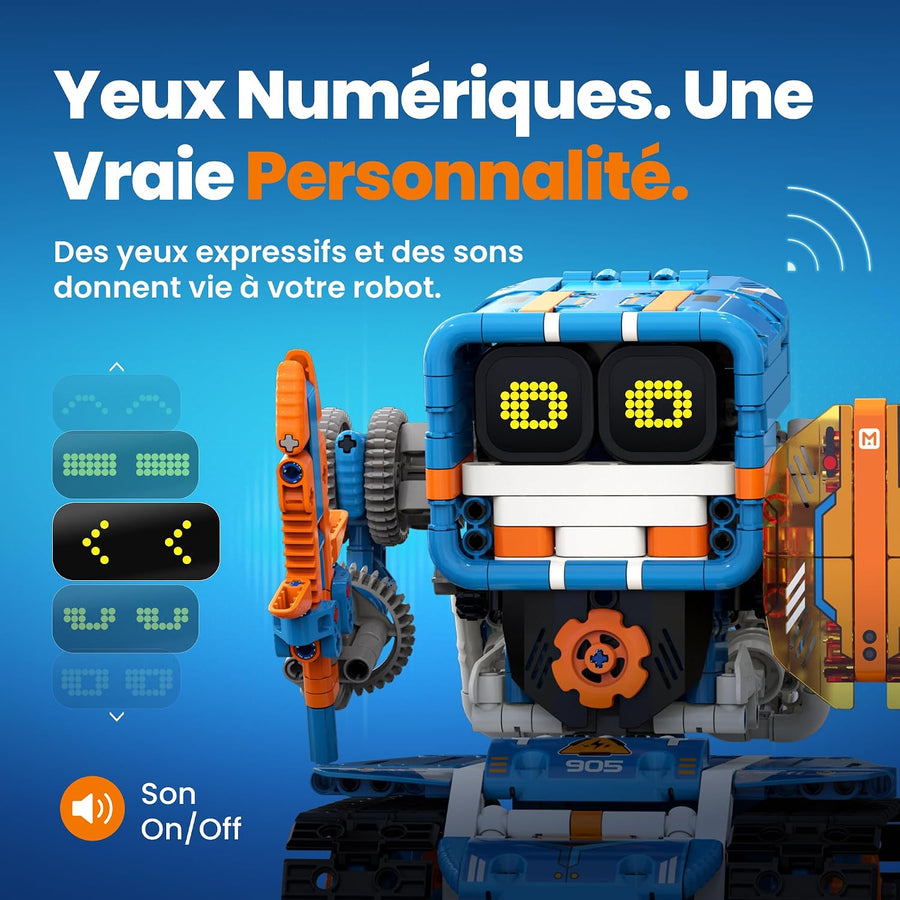 Robot Télécommandé Programmable Cadeau Garçon 8-12 Ans 5 en 1 Jeu de Construction STEM Robotique avec Yeux LED Interactifs, Cadeau d'Anniversaire Éducatif pour Enfants, 773 Pièces