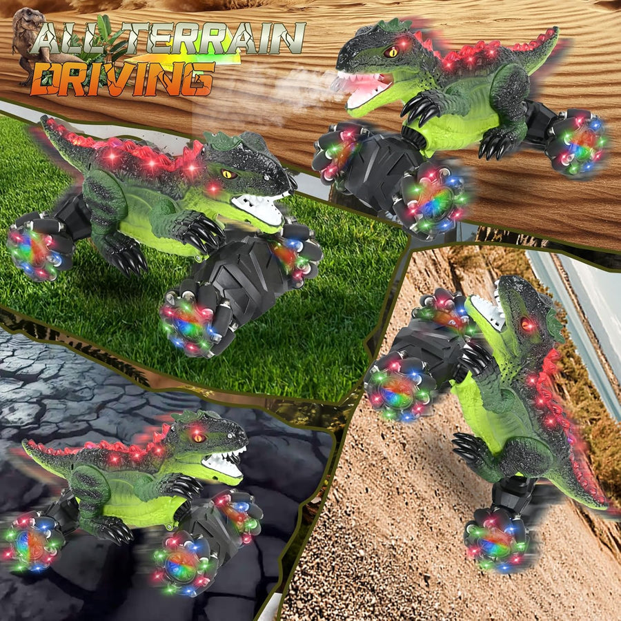 Voiture Telecommandé Enfant, Dinosaure Jouet Voiture, 360° Rotation Dinosaure Télécommandé Monster Truck, RC Stunt Car avec Lumière et Musique