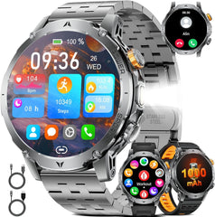 Montre Connectée Homme 3 Bracelet,1000mAh Longue Autonomie Batterie/1.7‘’ Grand Écran avec Appels/Lampe de Poche/IP68 Étanche Fréquence Cardiaque/Pédomètre,Smartwatch pour Android iOS
