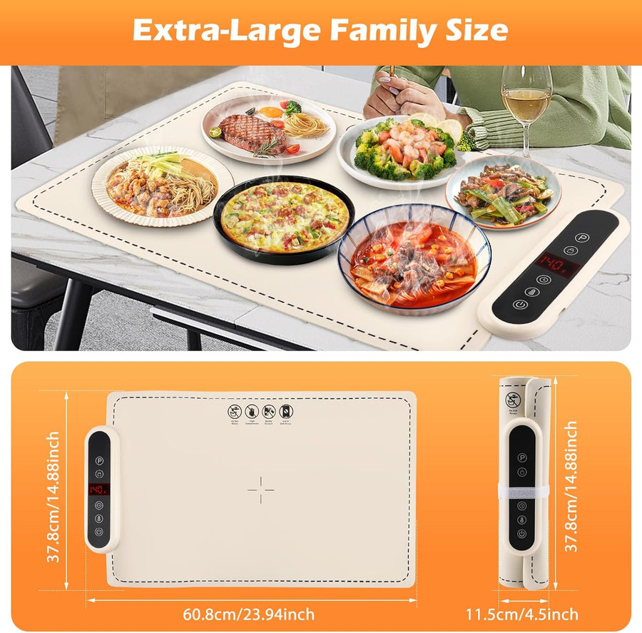 Chauffe Plat Electrique, Plaque Chauffante Electrique avec 6 Niveaux Temp., Minuteur de 4 Heures, Plaque Chauffante Pliable Flexible, 61x40cm