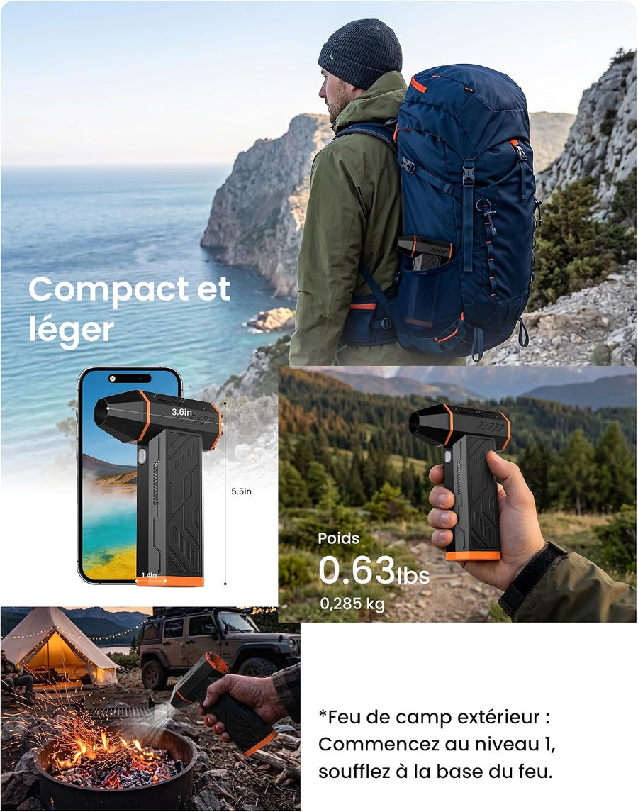 Souffleur Air Comprimé 110000 TR/Min, Soufflette Électrique avec Batterie 2000 mAh, Mini Souffleur Puissant avec 4 Niveaux de réglage, idéal pour Nettoyer PC, Clavier, Voiture