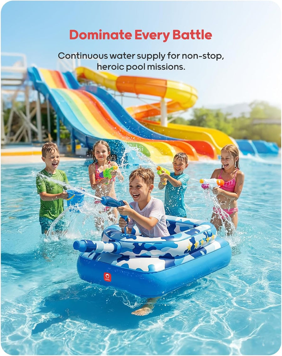 Flotteur de piscine pour enfants avec canon à eau, jouets gonflables extra épais de 0,35 mm pour garçons et filles de 3 à 6 ans, flotteurs de piscine robustes avec siège rembourré pour bataille BLEU