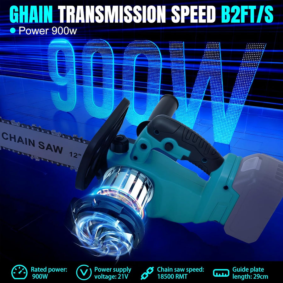 Tronçonneuse électrique sans fil de 30,5 cm - Compatible avec Makita 18 V - Avec lubrification automatique de la chaîne - Pour sécateur, coupe du bois (sans batterie)